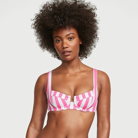 NWT Light Pink and White VS Striped Underwire Bikini Top - 34C - Picture 3 of 6